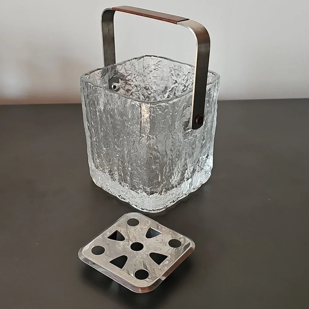 Vintage Hoya Crystal Ice Cube 70s Bucket Stainless Steel 5X5
